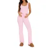 Pantalons pour femmes Femmes Été 2 pièces Tenues côtelées Couleur unie Débardeurs sans manches Pyjamas Ensembles Loungewear