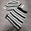 Designer Striped Women Knits Letter Knitted Polo Shirt Skirt Outfits Elastic Contrast Color Slit Skirts Sets