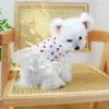 Ropa para perros elegante vestido de verano suave malla dobladillo fácil de usar patrón de fresa mascota gato princesa decorativa