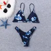 Women's Swimwear Women Floral Print Bikini Set Deep V Swimming Two Piece Beach Suit Smocked Top Bottoms Sexy Woman Swimsuits