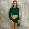 Skirts Womens T-Shirt And Skirt Set Fashion Solid Color Bubble Long Sleeve Crop Tops Irregular Tight Streetwear Versatile