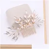 Hair Clips Barrettes Trendy Leaf Headband Luxury Crystal Pearl Rhinestone Comb Clip For Women Prom Bridal Accessories Jewelry Pin Drop Ot3Mp