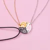 Charms Alloy Friendship Necklace Inlaid Rhinestone Sun Moon Cloud Star Jewelry Gift Round Pendant Three Person Chain Friend