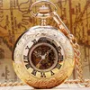 Clássico steampunk rosa ouro cor handwinding relógio de bolso mecânico unisex numerais romanos esqueleto relógio pingente corrente reloj d277m