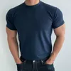 T-shirt à manches courtes pour hommes, de haute qualité, en coton élastique, respirant, à séchage rapide, col rond, couleur unie