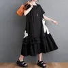 Party Dresses Floral Black Dress Summer Oversized Women Midi Loose Robe Large Casual Short Sleeve Vestidos Office Ladies Holiday Wear