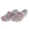 Casual Shoes Womens Flower Pattern Slip Resistant Chef Clog Food Service Work Nursing