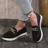 Casual Shoes Chain Ladies Vulcanized Slip On Shallow Autumn Women Elastic Band Flats Mesh Breathable Walking Female