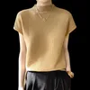 Ice Silk Half Höjd Rund nacke Pullover axelhylsa stickad skjorta Kvinnor andas pendlare kort t-shirt sommar tunn tank