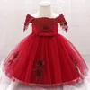 Robe asymétrique épaule dénudée en dentelle pour filles de 0 à 24 mois, tenue de fête de baptême, de princesse, pour anniversaire, 1 an