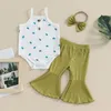 Ensembles de vêtements pour bébés filles, 3 pièces, pantalon sans manches, imprimé Cactus, barboteuse, bandeau évasé de couleur unie