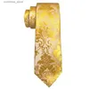 Cravatte Cravatte Designer Oro Giallo Seta Cravatta da uomo Hanky Gemelli Spilla Set Jacquard Cravatta per uomo Matrimonio Eventi aziendali Barry.Wang Y240325