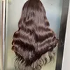 Malezji peruwiańskie indyjskie brazylijskie naturalne czarne fala ciała 13x4 Brązowa koronkowa peruka czołowa 20 cali 100% surowe dziewicze Remy Human Hair