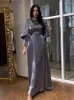 Vêtements ethniques EID Sliky Satin Robe musulmane pour femmes Abaya Maroc Robes de fête Ramadan Lace-up Abayas Kaftan Islam Dubaï Robe longue arabe