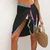 Саронги Новые женские пляжные саронги сексуальный прозрачный сетчатый купальник с краем бикини крайней плоти красочная пушистая бахрома для кожи, горячая распродажа 24325