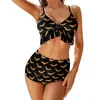 Damesbadmode Halloween Spooky Bikini-badpak Gouden vleermuisprint Hoge taille Sexy fantasieset Vrouwelijke bikini's Grafische strandkleding