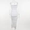 Casual Kleider Apprabant Solide Spaghetti Strap Vestido Off Schulter Ärmellose Holz Ohr Rand Design Elegante Promi Wrapped Hüfte Kleid