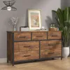 Ikeno 7 Drawer Dresher Bedroom, commodes en bois industrielles coffres de tiroirs avec cadre en acier robuste, organisateur de rangement pour le bureau de bureau de chambre, noix