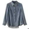 Womens Blouses Shirts 2024 Spring Casual For Women Denim Turn-Down Collar Long Sleeve Blouse Loose Tops Cotton Shirt Drop Delivery App Otyuh