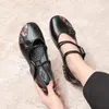 Kleid Schuhe Heels Echtes Leder Vintage Einzelschuh Damen 2024 Nationalstil Asakuchi Mary Jane Mutter