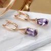 Boucles d'oreilles Kinel mode 585 or Rose longue pour les femmes goutte d'eau violet naturel Zircon boucle d'oreille bijoux fins cristal cadeau