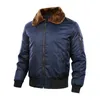 Otoño bombardero chaqueta hombres 2023 nuevo invierno cálido a prueba de viento chaqueta de cuello de piel abrigo masculino al aire libre casual vintage militar hombres ropa h39q #