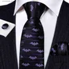 Neck Ties Neck Ties Luxury Bat Purple Red Blue Men Ties Silk Woven Animal Pattern Design Ncektie Pocket Square Cufflinks Set Wedding Party FA-6210 Y240325