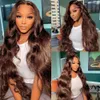 Kinmos 13x6 26 Inch Chocolate Brown Body Wave Lace Front Wigs Human Wig Pre Plucked with Baby Hair Natural Hairline