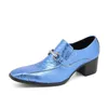 Buty męskie poślizg na wysokich obcasach 6 cm Niebieskie biznesowe sukienki dla mężczyzn Formalne przyjęcie/buty ślubne Mężczyzna