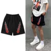 Trendy 2024 Summer New Product American Fashion Brand Hip Hop Embroidery Flame Casual Shorts Men's Wide Leg Pants Couple