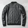 Vache noire véritable cuir Bomber veste hommes peau de vache véritable veste en cuir manteau court mince Busin veste en cuir vêtements a00h #