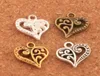 Lote de 200 unidades de dijes de corazón con patrón de flores, colgantes antiguos de plata, oro y bronce, joyería DIY, pulseras, collares, pendientes L9193834531