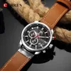 Curren 8291 Chronograph Watches Casual Leather Watch for Men Fashion Military Sport Mens Wristwatch Gentleman Quartz Clock Q0524230P