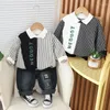 Clothing Sets Baby Boys Luxury Designer Clothes 2024 Spring Casual Patchwork Striped Long Sleeve Hoodies And Pants 1st Birthday Boy Outfit