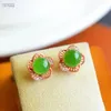 Dangle Earrings Natural Real 925 Sterling Silver Inlaid Green Hetian Jade Flower Retro Jewelry Simple Individuality For Women Gift