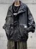 Gmiixder motocicleta jaqueta de couro do plutônio dos homens oversize casual americano retro casaco unisex punk streetwear legal bombardeiro jaqueta 240312