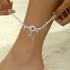 Anklets Kmvexo Red Crystal Chain Ankelarmband på bensmycken Rhinestone Tassel Anklet för kvinnor Bröllop Bridal Party Accessories