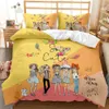 Cartoon Girls Bedding Set Queen Duvet Pink Flower Comforter Funny Animated Characters Doodle Polyester Quilt Cover