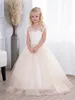 Licht Champagne Bloemenmeisjesjurk Kant Tule Glitter Kind Bruiloft Prinses Baljurk Communie Gewaad Princesse Fille 240309