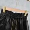 Women Genuine Leather Shorts Sheep Skin Elastic Waist Real Leather Pants Female Wide Leg Pants Y3651 240312