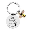 Sleutelhangers Bee Charm Decoraties Leuke Happy Bumble Ronde Chram Sieraden Roestvrij Staal Grappige Humor Cadeau Voor Vriend Familie