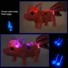 Electric Pulling Rope Pig Batteries Powered Luminous Music Walking Toy Pets Interactive Toys With Light for Children Gifts 240319