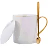 Tasses 340ml Perle Glacée Or Peint Tasse En Céramique Avec Couverture Créative Petite Tasse De Lait Frais Boire Du Café Usage Domestique