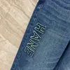 Дизайнерские женские синие брюки с вышивкой букв и поясом 2024, повседневные свободные прямые брюки с высокой талией для женщин, женские длинные брюки