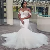 Africano branco menina sereia vestidos de casamento fora do ombro cristal vestido de noiva tule inchado fundo jardim vestidos de