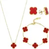 Designer smycken kvinnor halsband uppsättning av tre mångsidiga lyckliga klöver 18k guld fem blomma armband krage kedja örhängen