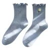 Women Socks Girls Floral Embroidery Ankle Ribbed Tube Hosiery