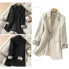 Pakken Blazers Damespak Damesmode Hoge kwaliteit Werk Kantoorjassen Vintage Casual Effen Kleur Losse kraag Lange mouw