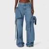 Jean femme 2024 printemps/été Y2k décoration de nœud tridimensionnel Vintage lavé lâche péplum coton pantalon droit