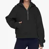 Hoodies femininos oversized solto manga longa com capuz meio zip pulôver camisolas com bolsos 2024 primavera outono preto cáqui roupas